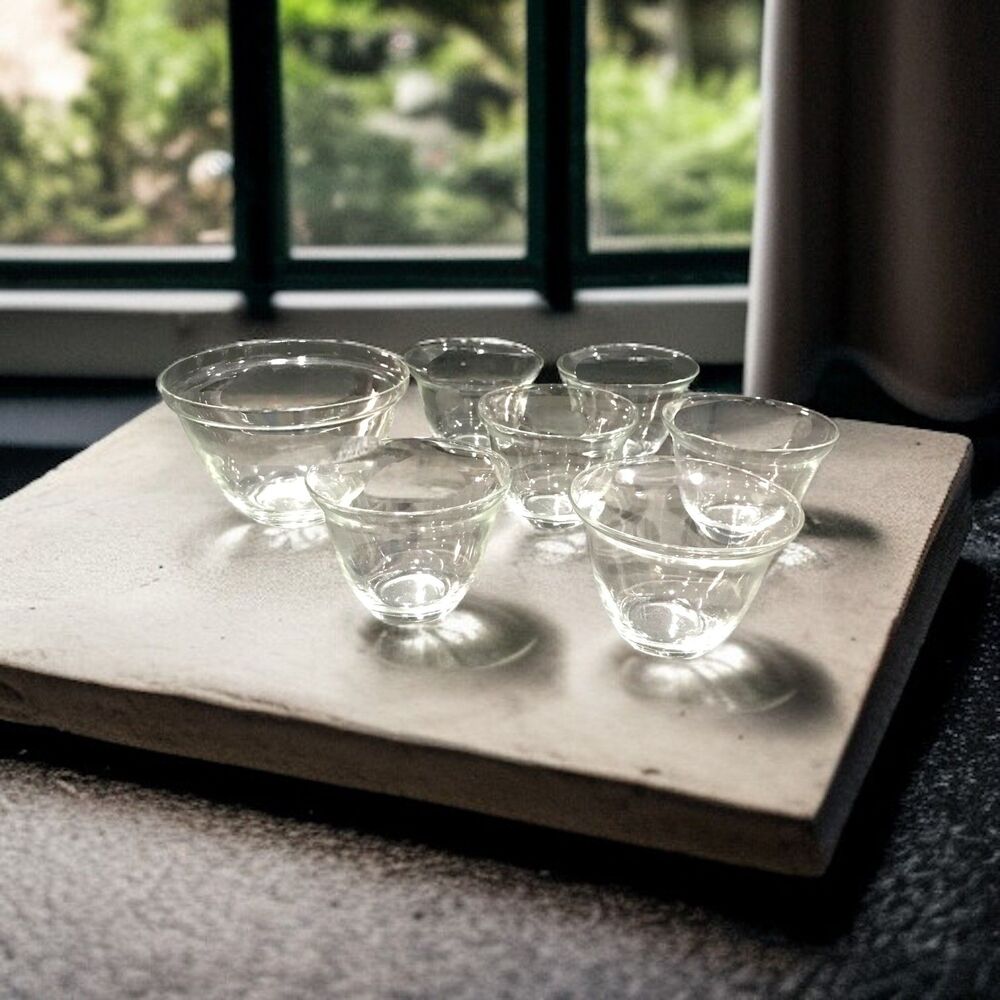 Vintage 50's Set of 6 Individual Glass Cups and Server Bowl